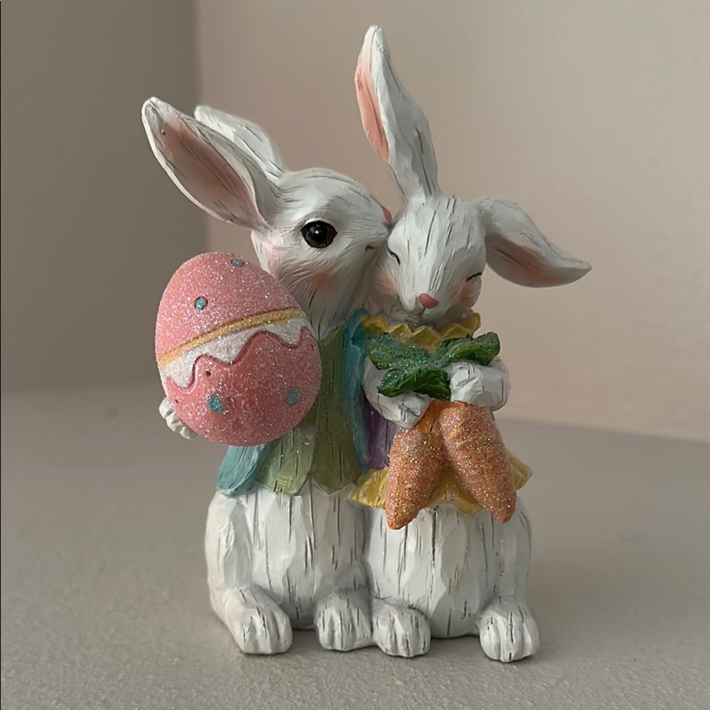 Charming Easter Bunny Figurine - White and Pink